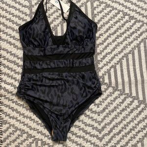 NWT BEACHSISSI size S one piece black and gray animal print swimsuit